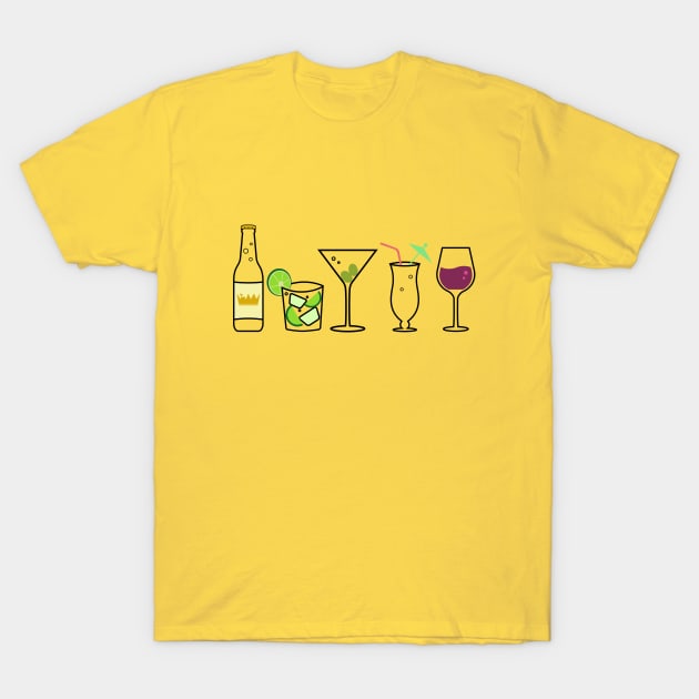 Minimalist Drinks Cocktail Collection T-Shirt by Vulture King